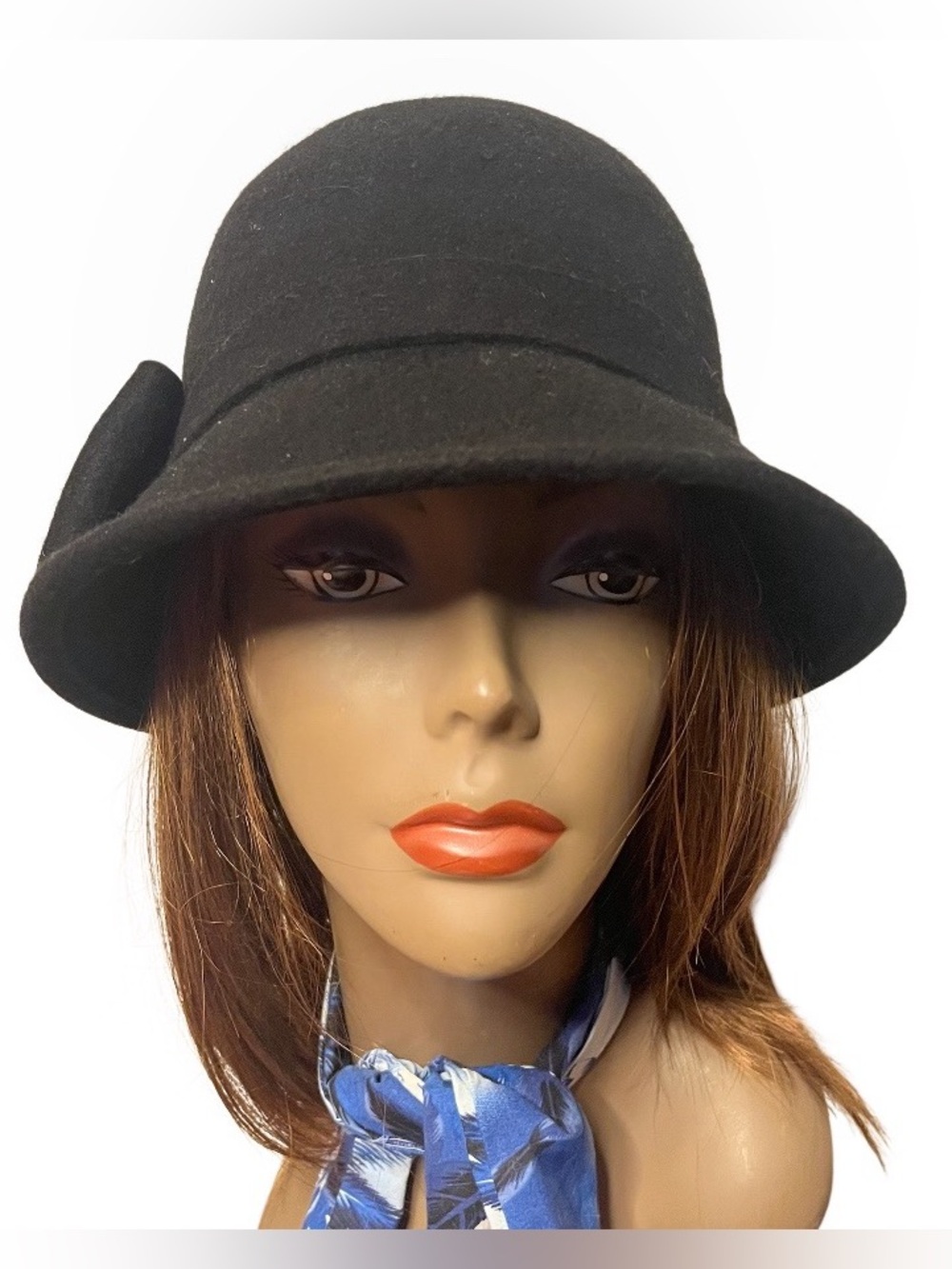 KATE SPADE New York Black 100% Wool Hats Off Bow Cloche Hat Retro Flapper Style